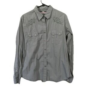 Panhandle Brooks & Dunn Womens L Gray w/ Pink Pearl Snap Sawtooth‎ Western